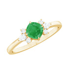 Certified Real Cushion Cut Emerald Engagement Ring with Diamond Trio AAA - Rosec Jewels