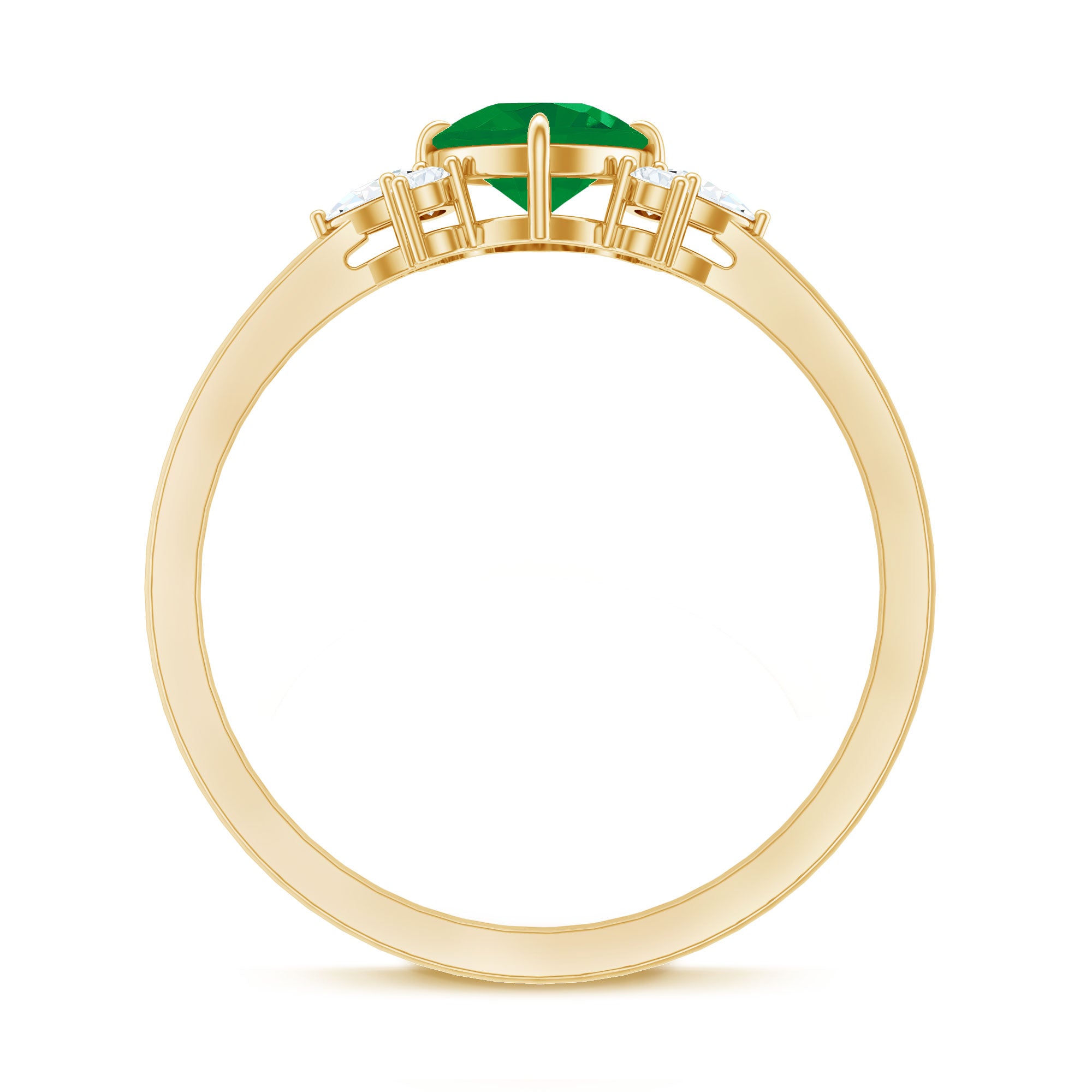 Certified Real Cushion Cut Emerald Engagement Ring with Diamond Trio AAA - Rosec Jewels