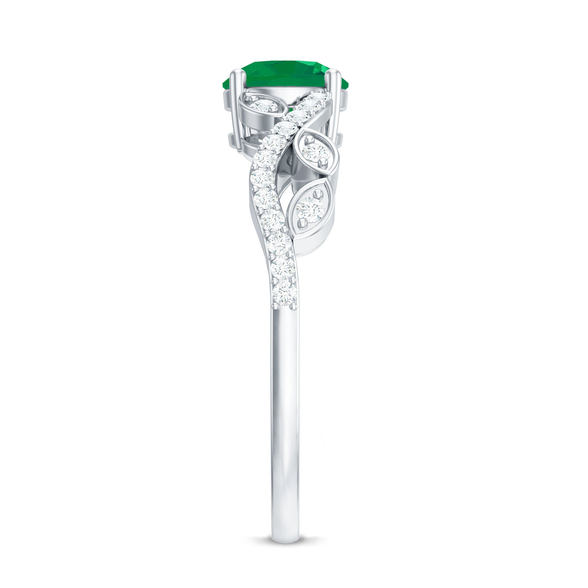 Rosec Jewels-Nature Inspired Emerald Engagement Ring with Natural Diamond