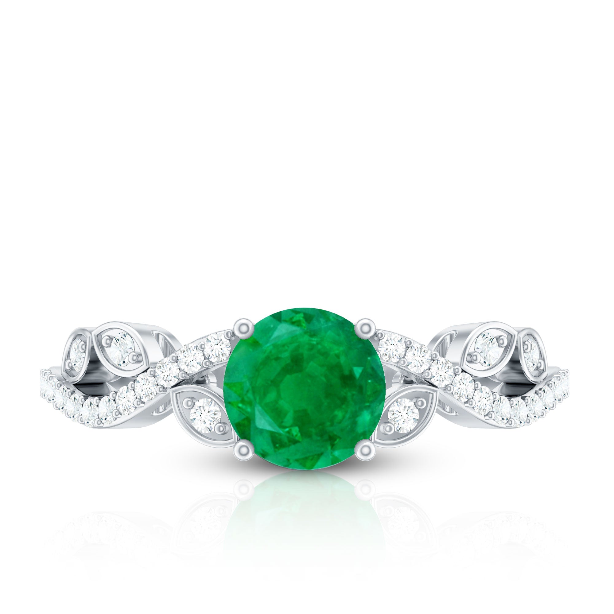 Rosec Jewels-Nature Inspired Emerald Engagement Ring with Natural Diamond