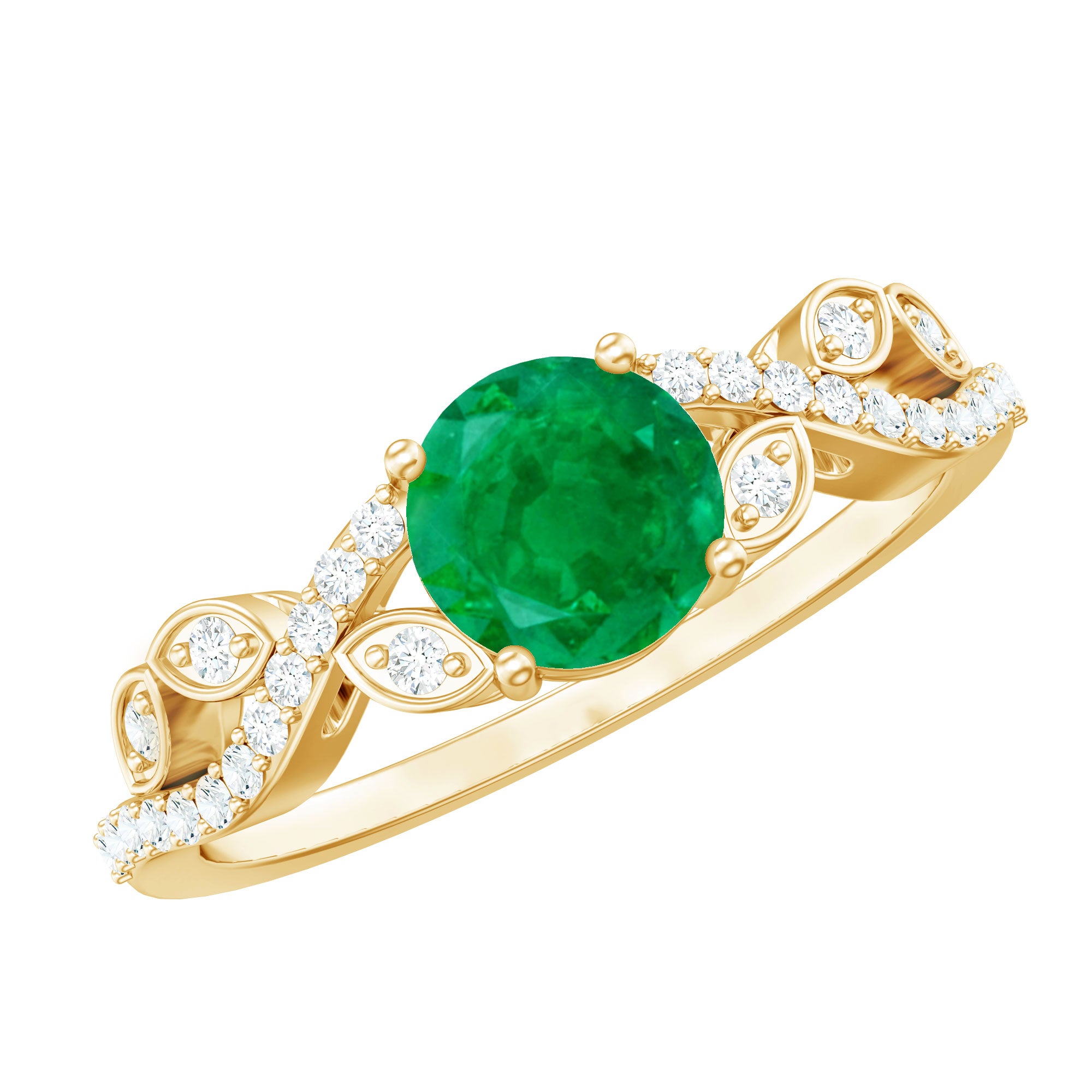 Rosec Jewels-Nature Inspired Emerald Engagement Ring with Natural Diamond