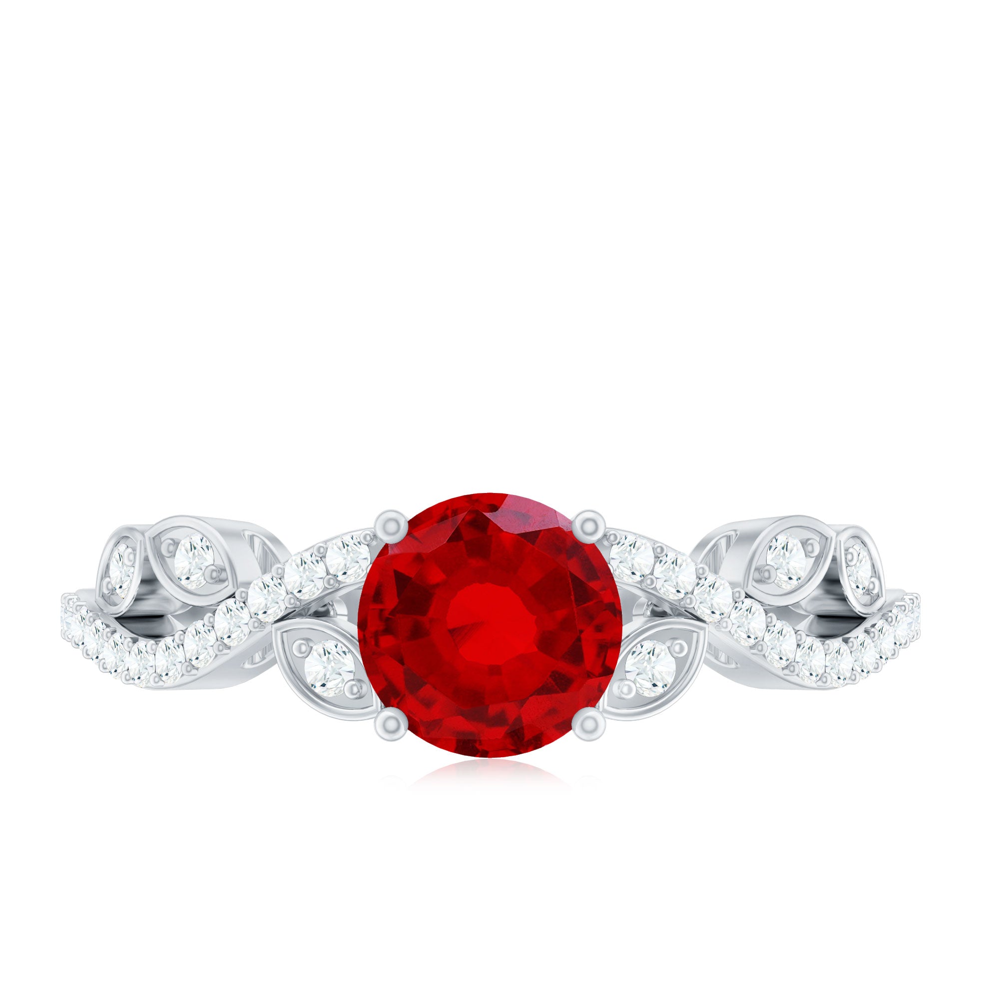Rosec Jewels-Nature Inspired Lab Created Ruby Engagement Ring with Diamonds