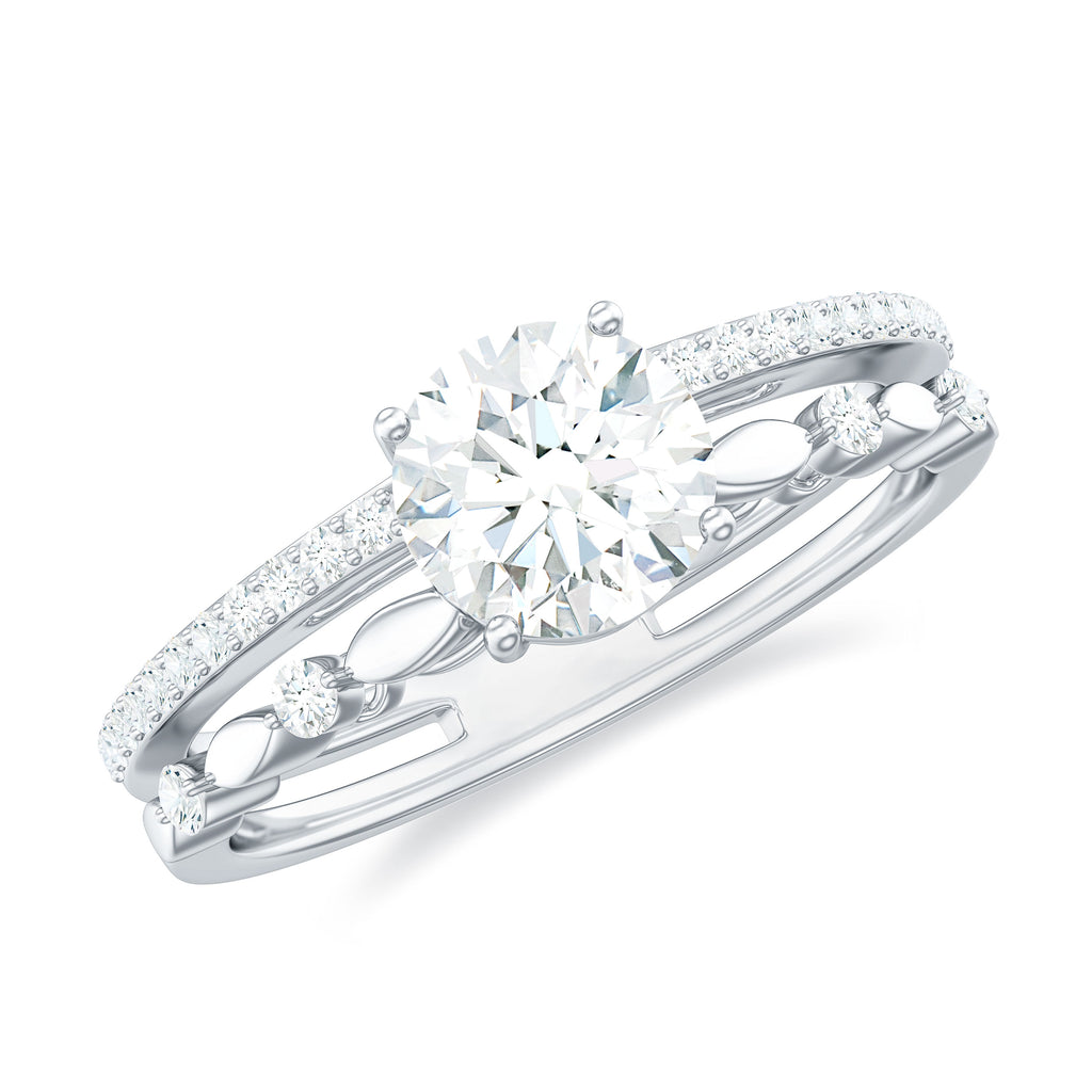 Round Shape Moissanite Solitaire Engagement Ring in Gold Moissanite - ( D-VS1 ) - Color and Clarity - Rosec Jewels
