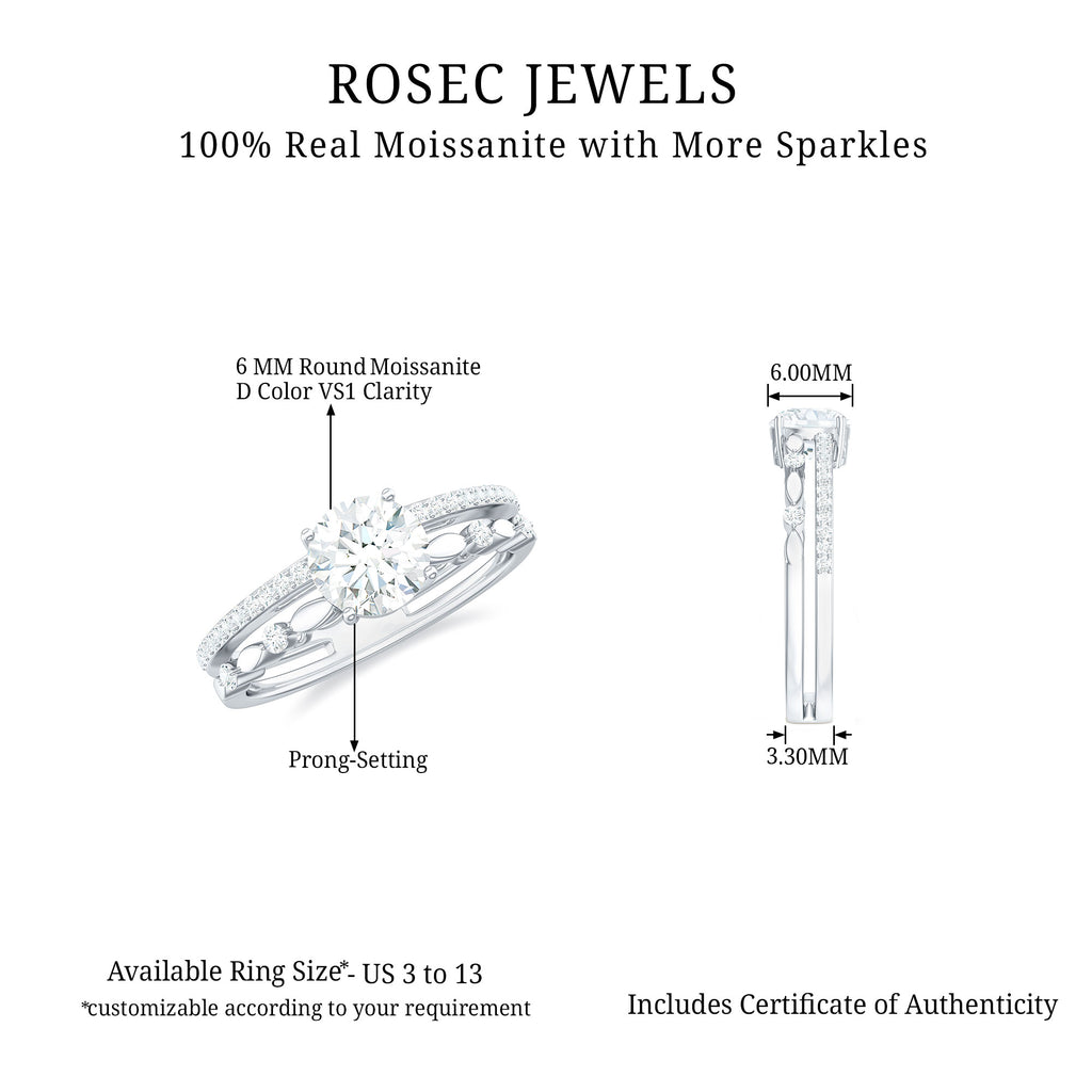 Round Shape Moissanite Solitaire Engagement Ring in Gold Moissanite - ( D-VS1 ) - Color and Clarity - Rosec Jewels