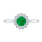 Certified Natural Emerald Flower Promise Ring with Certificate AAA - Rosec Jewels