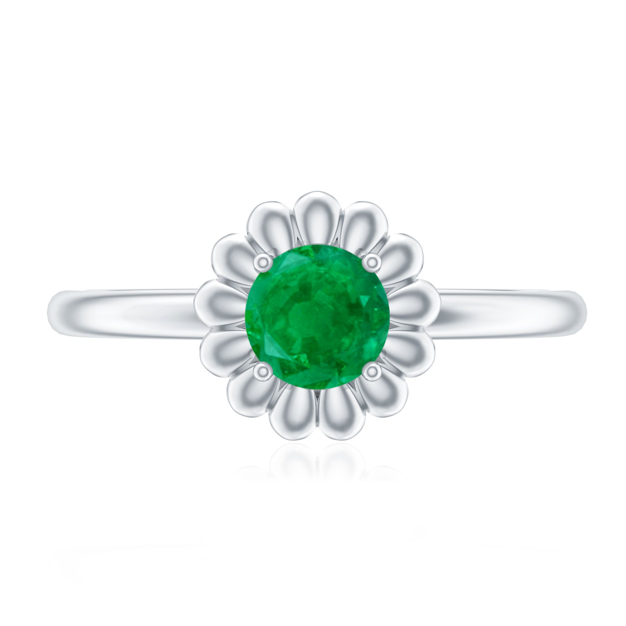 Certified Natural Emerald Flower Promise Ring with Certificate AAA - Rosec Jewels