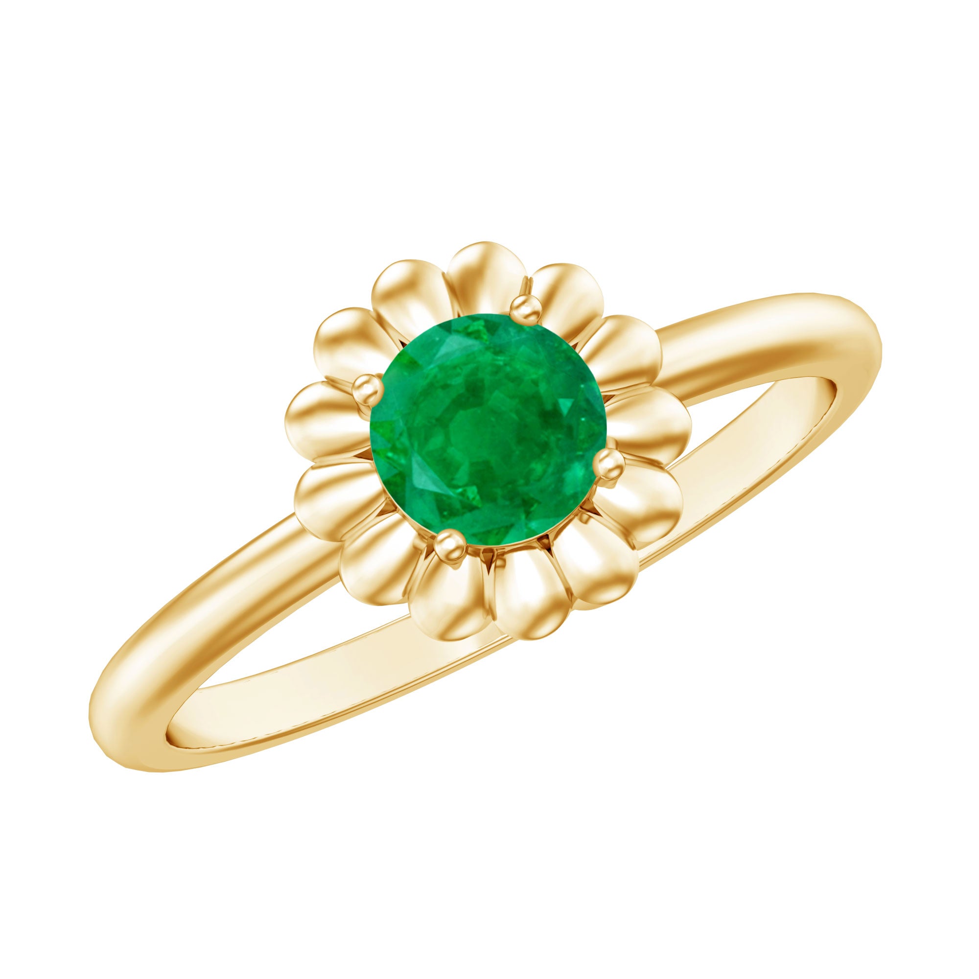 Certified Natural Emerald Flower Promise Ring with Certificate AAA - Rosec Jewels