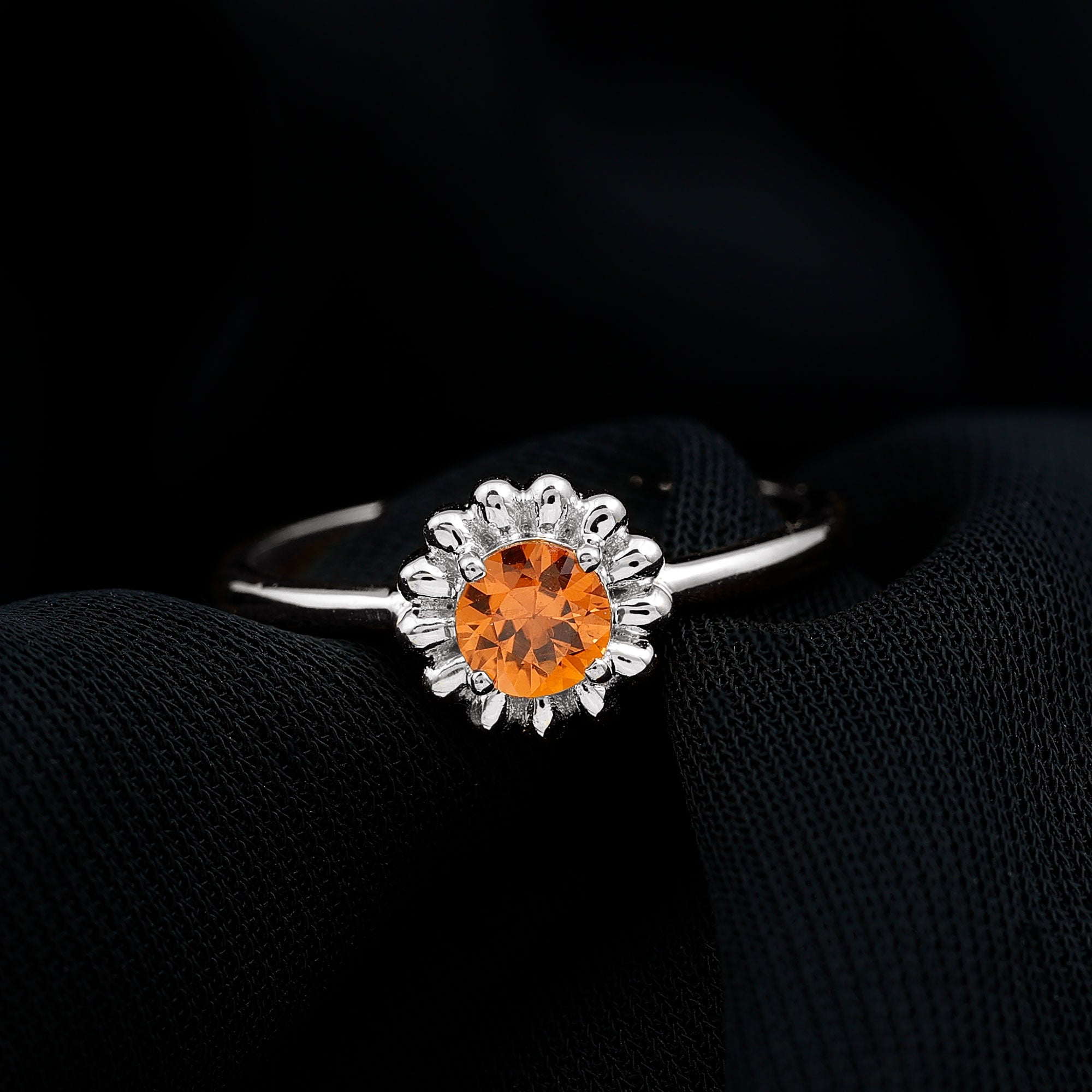 1/2 CT Round Cut Solitaire Orange Sapphire Gold Flower Engagement Ring Orange Sapphire - ( AAA ) - Quality - Rosec Jewels