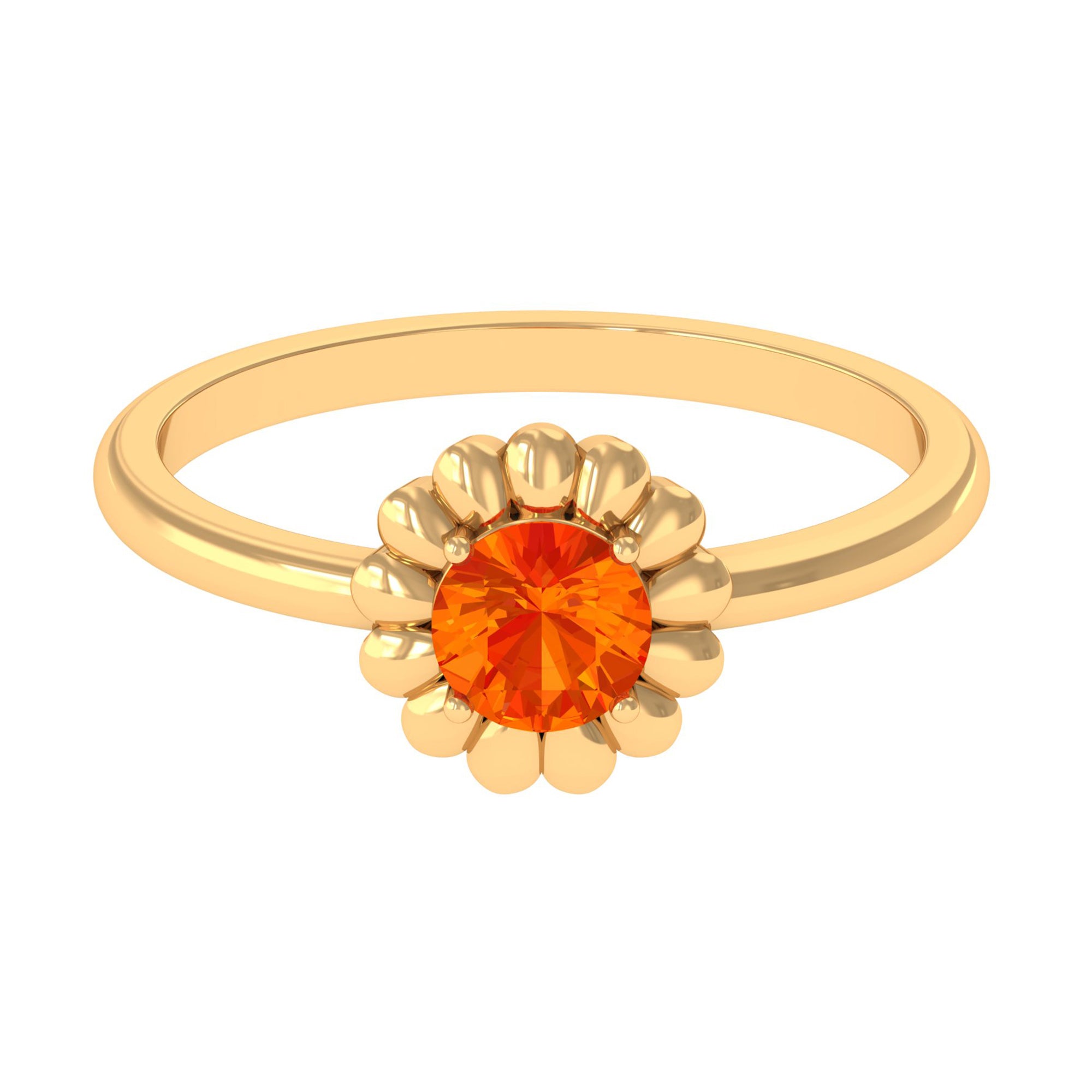 1/2 CT Round Cut Solitaire Orange Sapphire Gold Flower Engagement Ring Orange Sapphire - ( AAA ) - Quality - Rosec Jewels