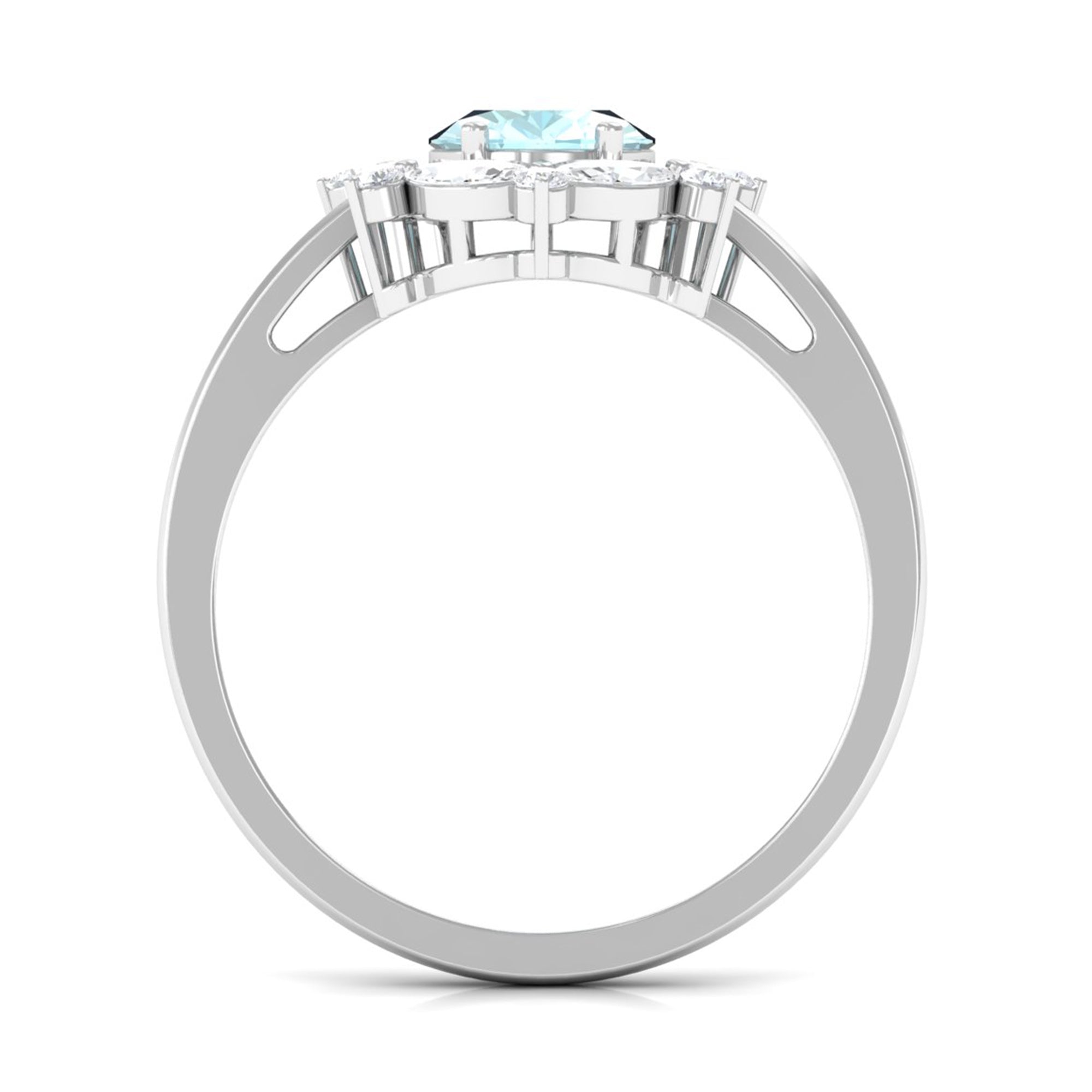 Oval Sky Blue Topaz Designer Halo Engagement Ring with Moissanite Sky Blue Topaz - ( AAA ) - Quality - Rosec Jewels