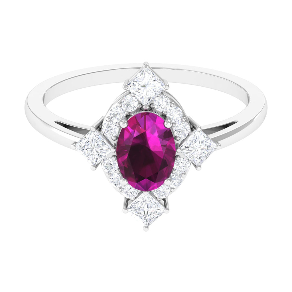 1.75 CT Oval Rhodolite Cocktail Engagement Ring with Diamond Halo Rhodolite - ( AAA ) - Quality - Rosec Jewels