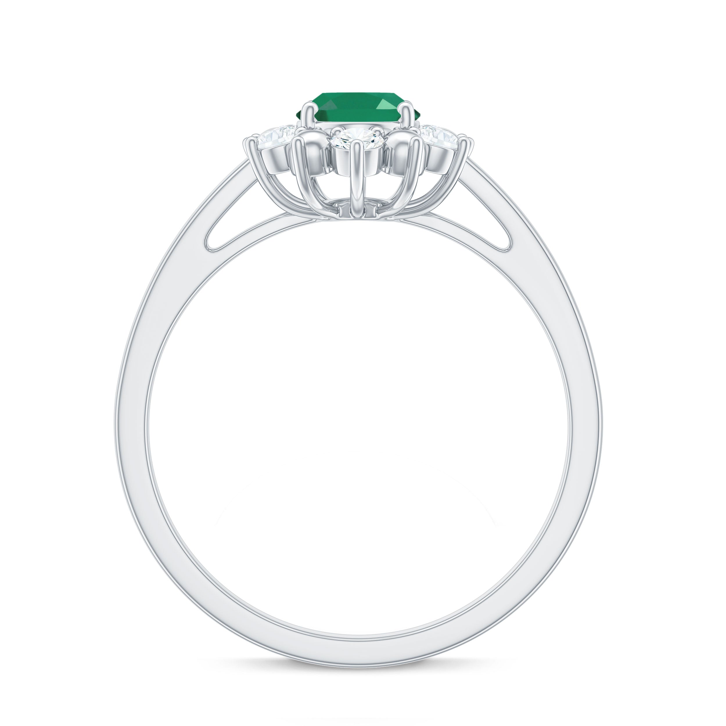 Rosec Jewels-Natural 5X7mm Oval Emerald Engagement Ring with Diamond Halo