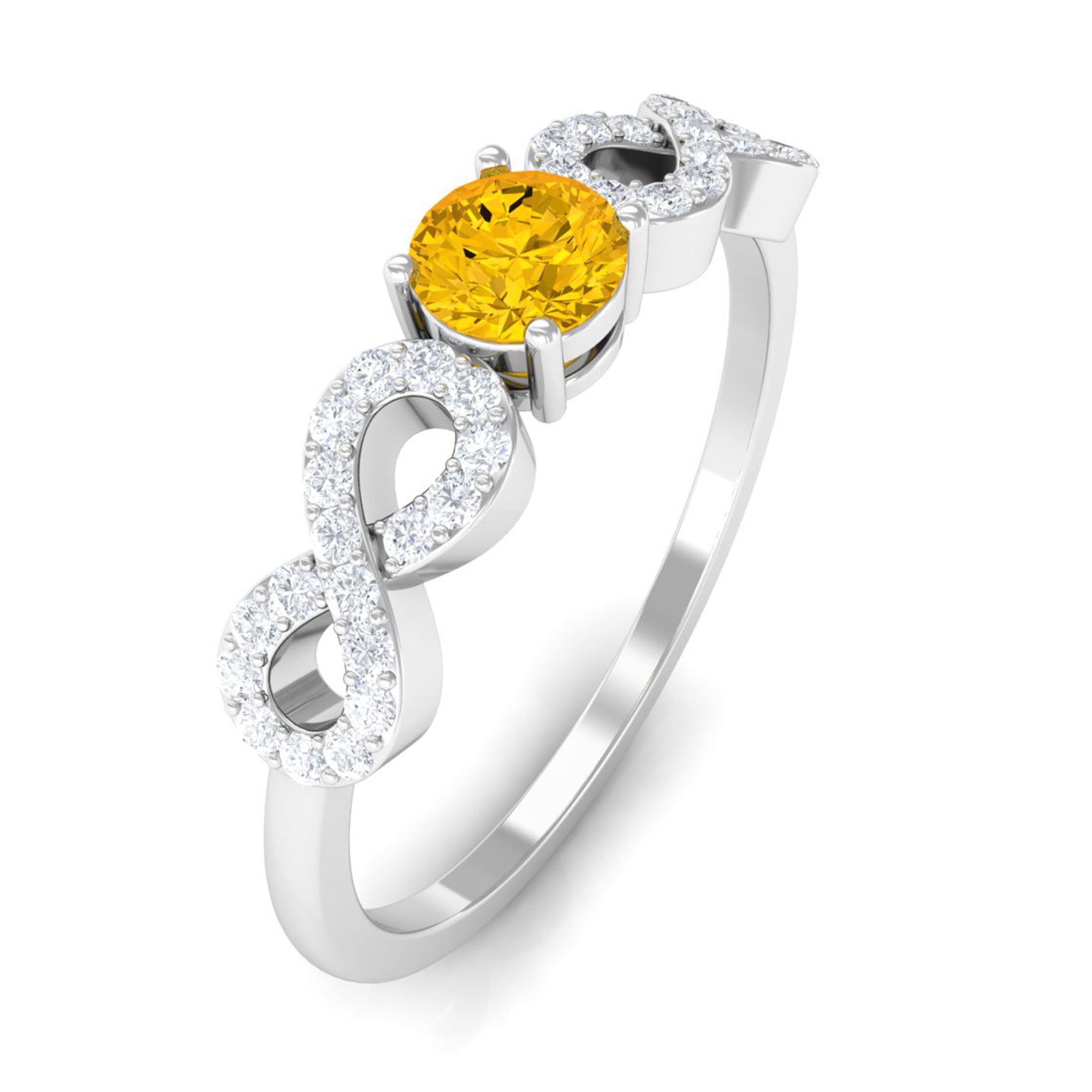 Solitaire Yellow Sapphire and Diamond Infinity Solitaire Ring Yellow Sapphire - ( AAA ) - Quality - Rosec Jewels