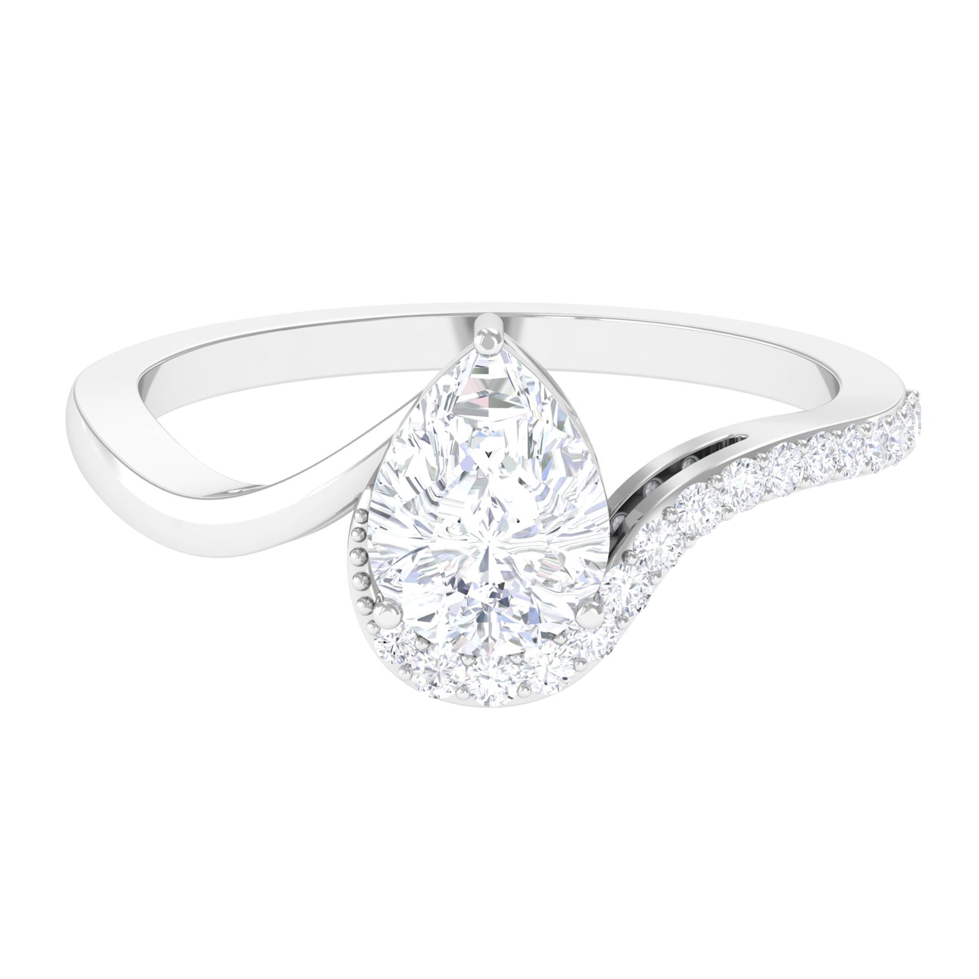 Certified Moissanite Bypass Engagement Ring Moissanite - ( D-VS1 ) - Color and Clarity 92.5 Sterling Silver 10.5 - Rosec Jewels