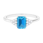 Emerald Cut Swiss Blue Topaz Solitaire Engagement Ring with Diamond Swiss Blue Topaz - ( AAA ) - Quality - Rosec Jewels
