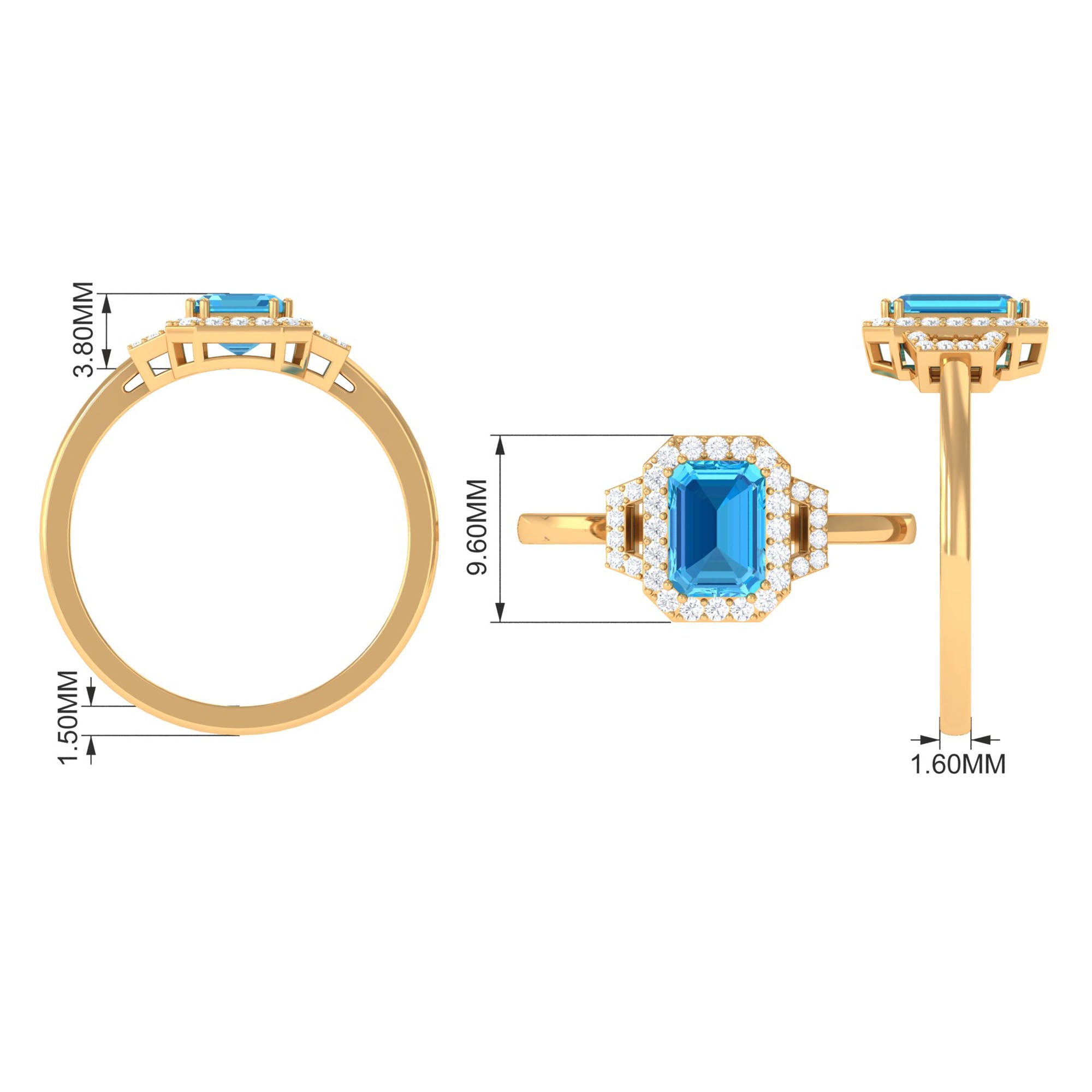 Emerald Cut Swiss Blue Topaz and Diamond Statement Engagement Ring Swiss Blue Topaz - ( AAA ) - Quality - Rosec Jewels