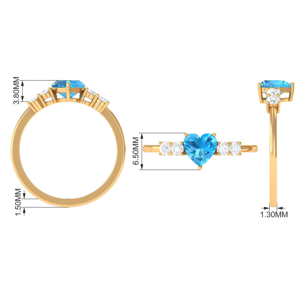 Heart Shape Swiss Blue Topaz Solitaire Promise Ring with Diamond Swiss Blue Topaz - ( AAA ) - Quality - Rosec Jewels