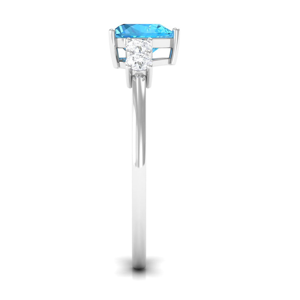 Heart Shape Swiss Blue Topaz Solitaire Promise Ring with Diamond Swiss Blue Topaz - ( AAA ) - Quality - Rosec Jewels