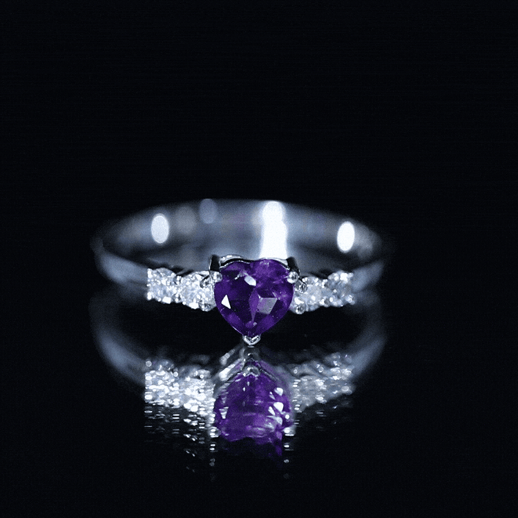 0.9 Carat Amethyst Heart Promise Ring with Diamonds AAA - Rosec Jewels