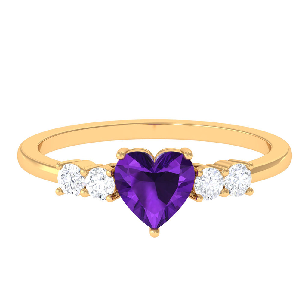 Heart Amethyst Solitaire Promise Ring with Moissanite Amethyst - ( AAA ) - Quality - Rosec Jewels