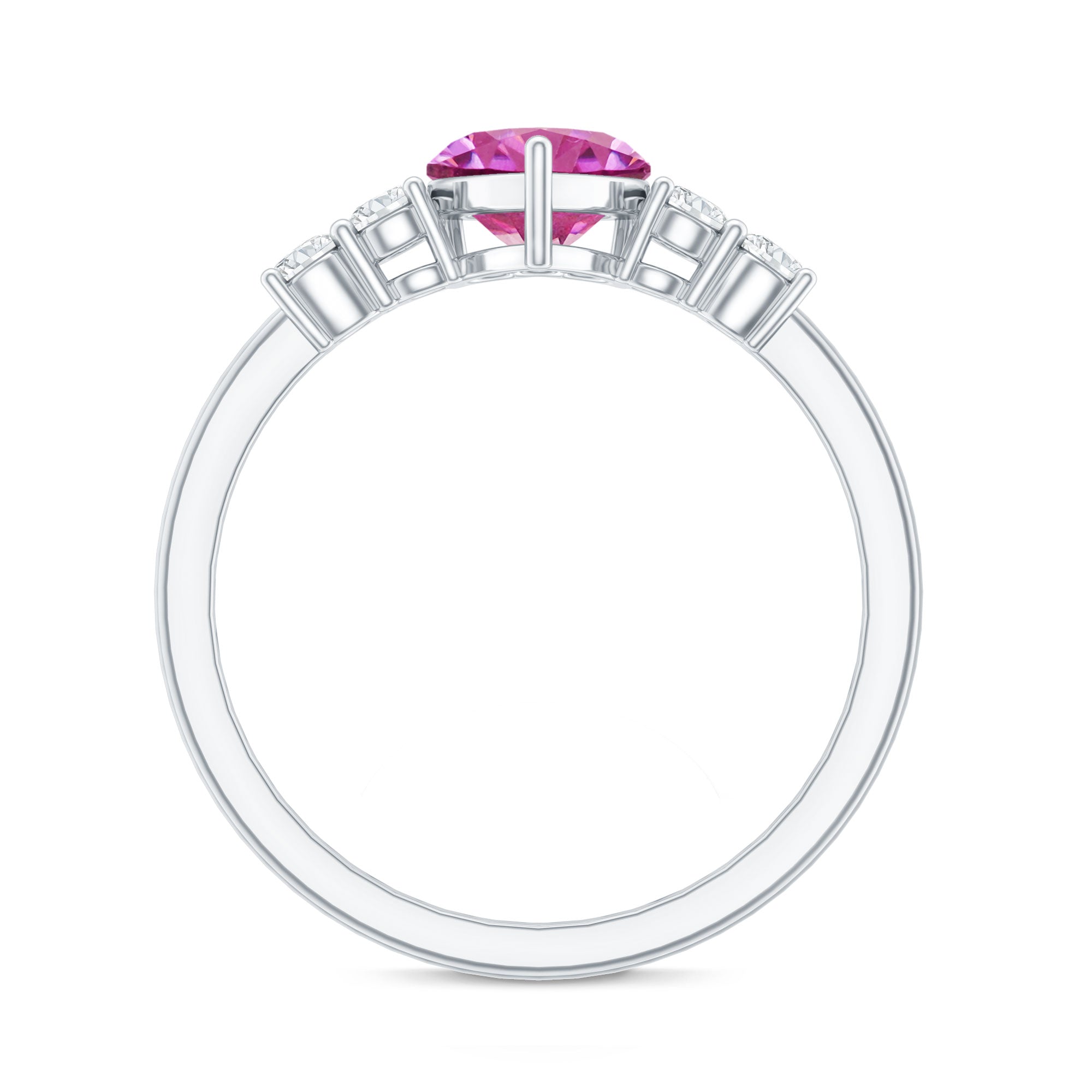 Heart Shape Pink Tourmaline Solitaire Promise Ring with Diamond AAA - Rosec Jewels