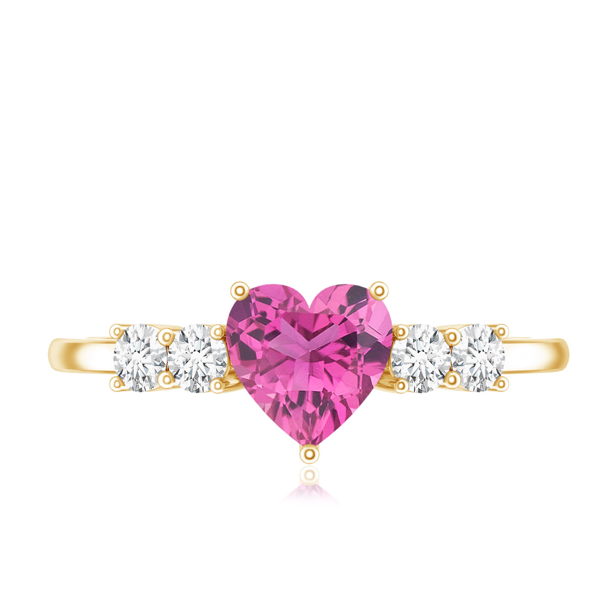 Heart Shape Pink Tourmaline Solitaire Promise Ring with Diamond AAA - Rosec Jewels