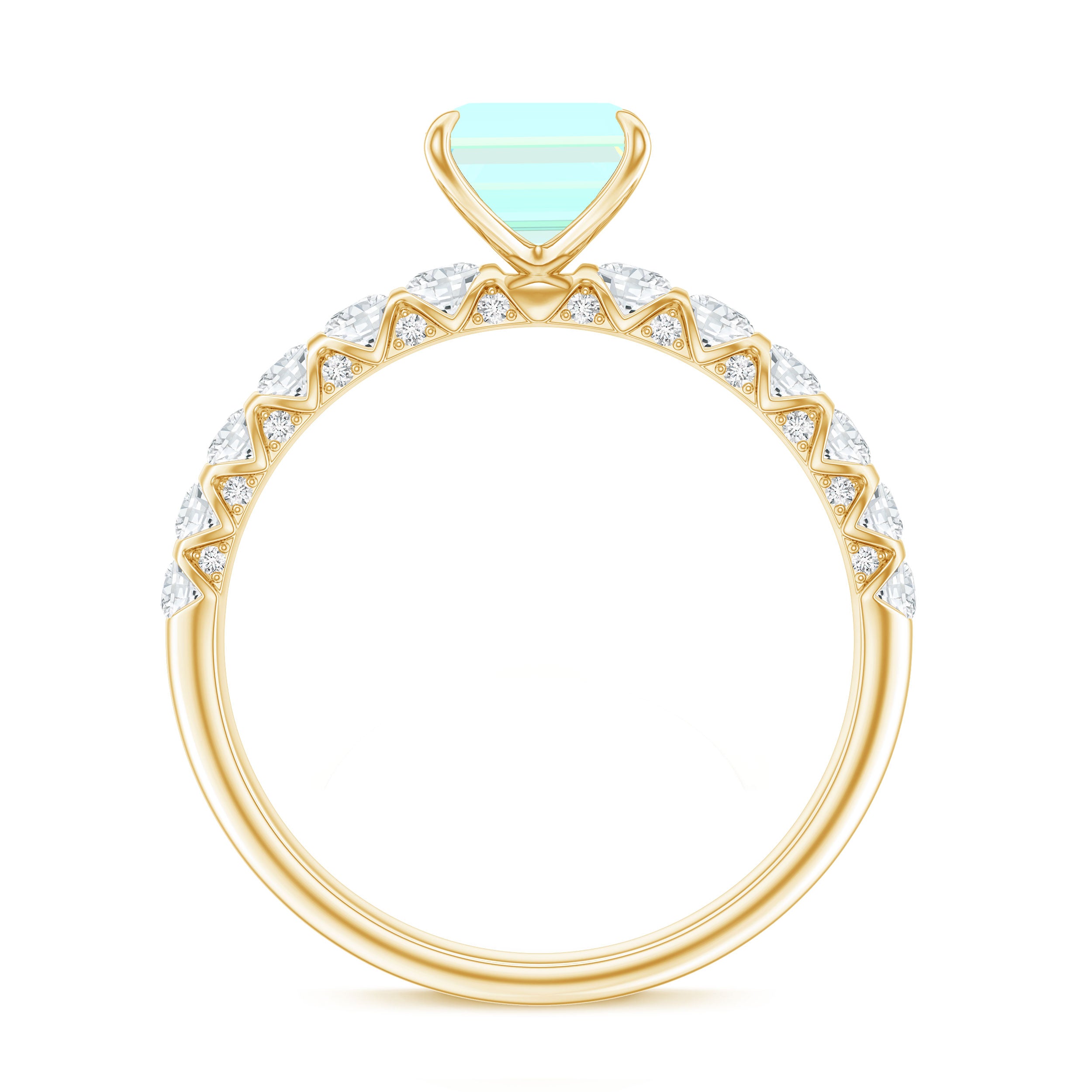 Genuine Ethiopian Opal Emerald Cut Engagement Ring with Diamond Side Stones AAA - Rosec Jewels