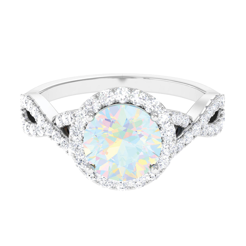 Rosec Jewels-3 CT Ethiopian Opal Crossover Engagement Ring with Moissanite Halo