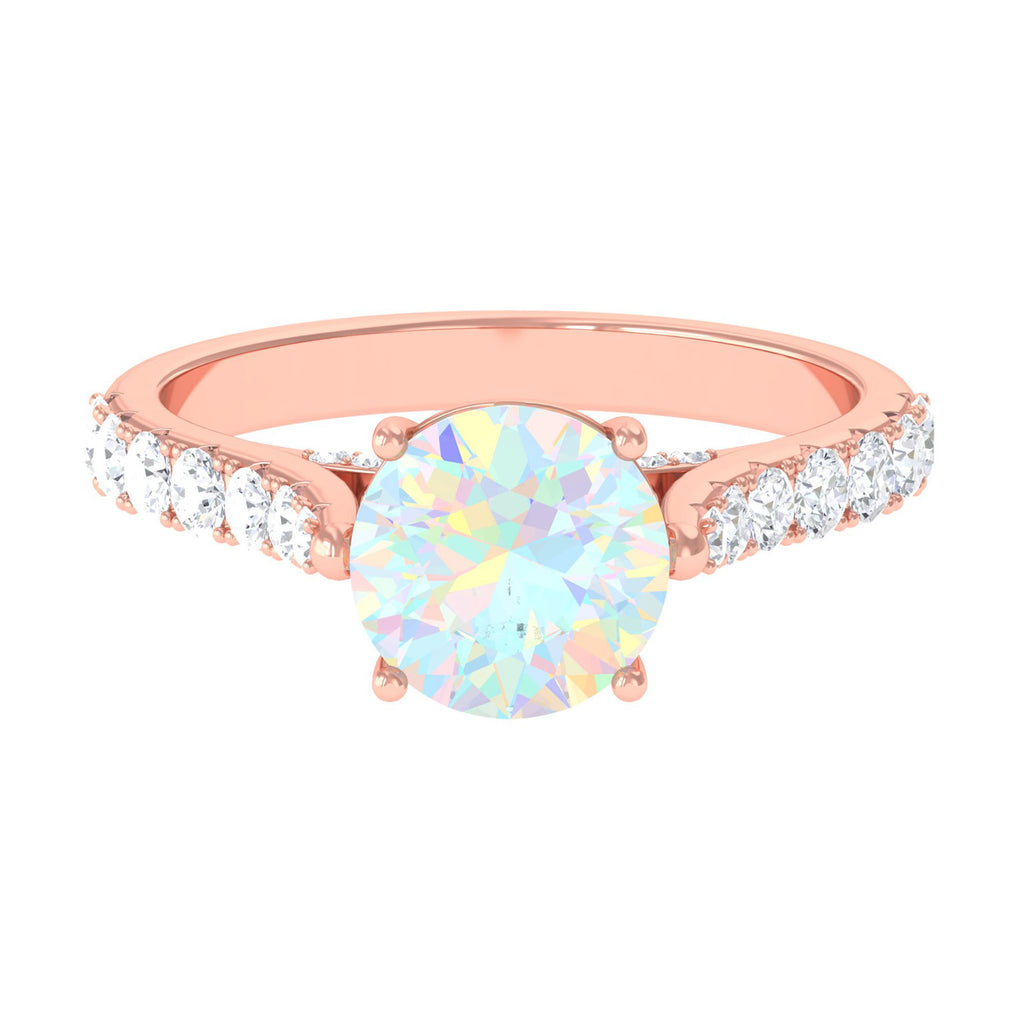 3 CT Ethiopian Opal Solitaire Engagement Ring with Diamond Side Stones Ethiopian Opal - ( AAA ) - Quality - Rosec Jewels