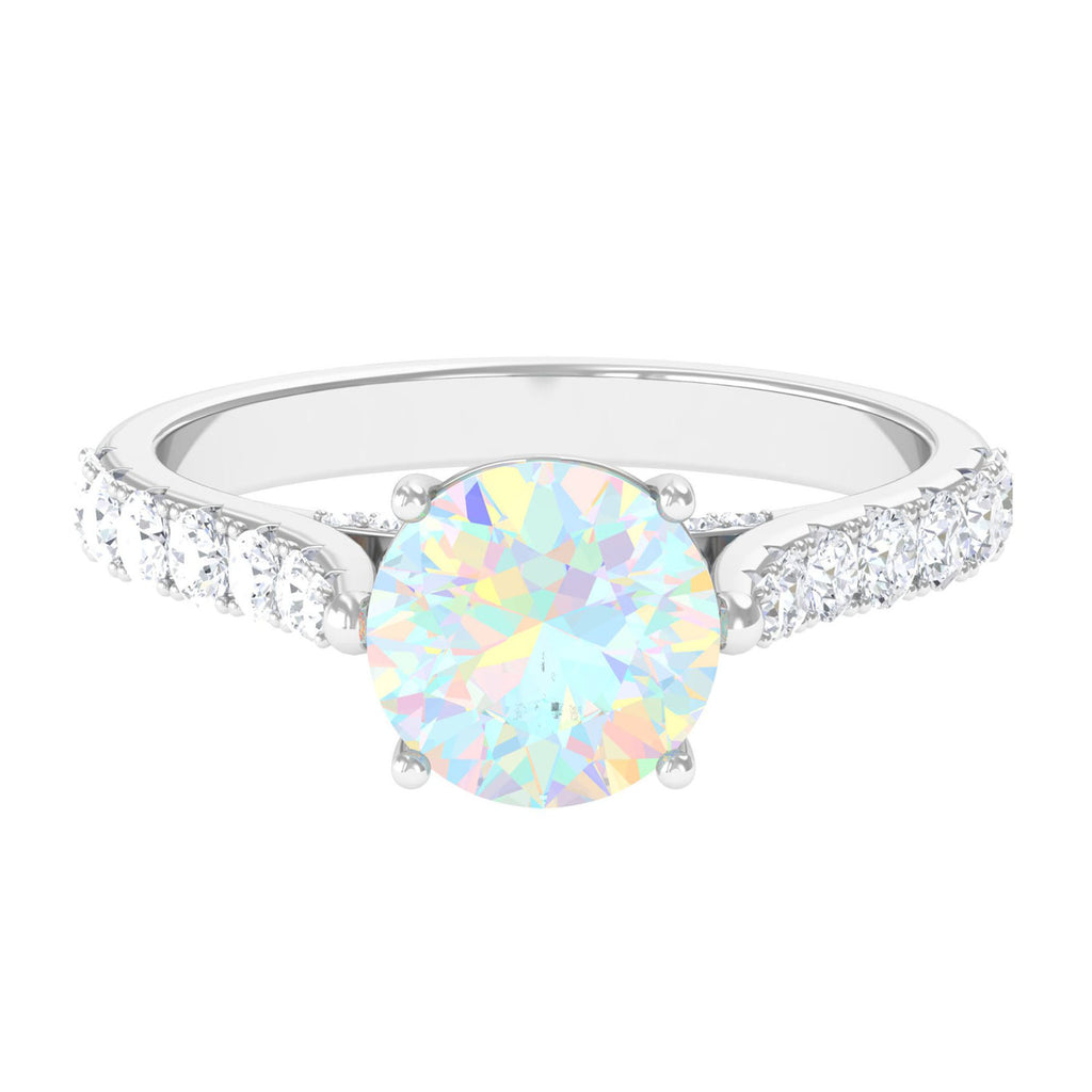 3 CT Ethiopian Opal Solitaire Engagement Ring with Diamond Side Stones Ethiopian Opal - ( AAA ) - Quality - Rosec Jewels