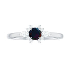 Claw Set Round Black Opal and Diamond Promise Ring AAA - Rosec Jewels