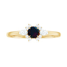 Claw Set Round Black Opal and Diamond Promise Ring AAA - Rosec Jewels