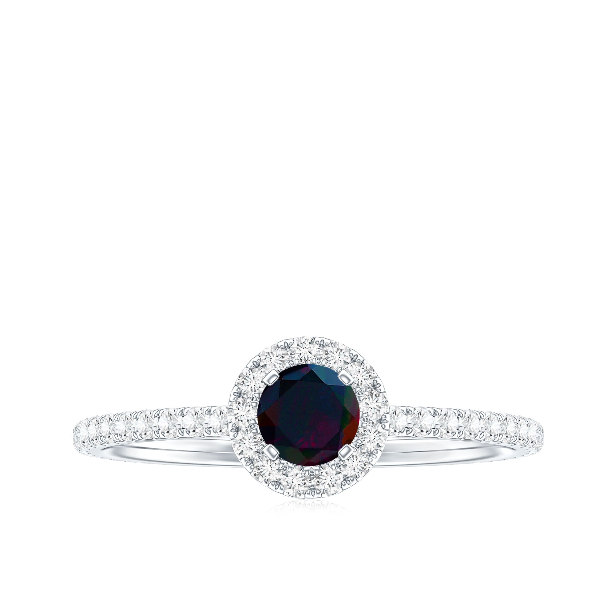 Genuine Black Opal Minimal Promise Ring with Diamond Halo AAA - Rosec Jewels
