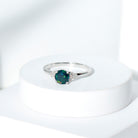 1 CT Round Black Opal Solitaire Engagement Ring with Diamond Black Opal - ( AAA ) - Quality - Rosec Jewels