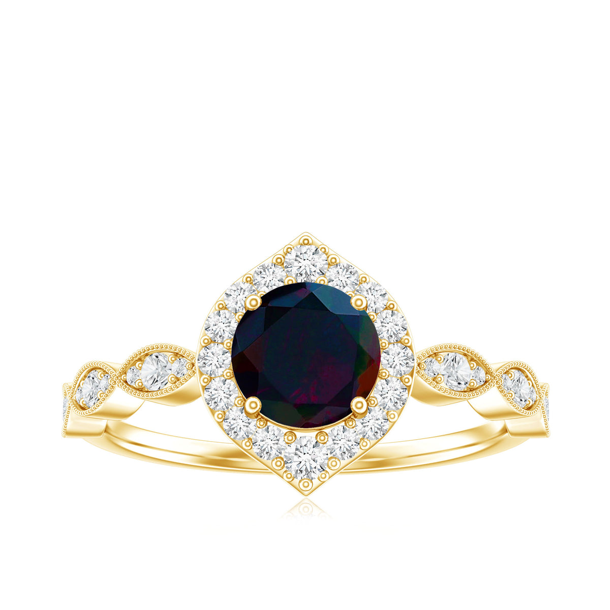 0.8 Carat Black Opal Vintage Engagement Ring with Diamond Accent AAA - Rosec Jewels