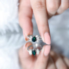 Pear Cut Black Opal Solitaire Engagement Ring with Diamond Trio AAA - Rosec Jewels