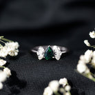 Pear Cut Black Opal Solitaire Engagement Ring with Diamond Trio AAA - Rosec Jewels