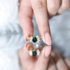 Pear Cut Black Opal Solitaire Engagement Ring with Diamond Trio AAA - Rosec Jewels