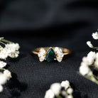 Pear Cut Black Opal Solitaire Engagement Ring with Diamond Trio AAA - Rosec Jewels