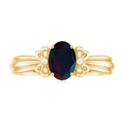 1 CT Oval Black Opal Solitaire Floral Ring with Diamond Accent AAA - Rosec Jewels