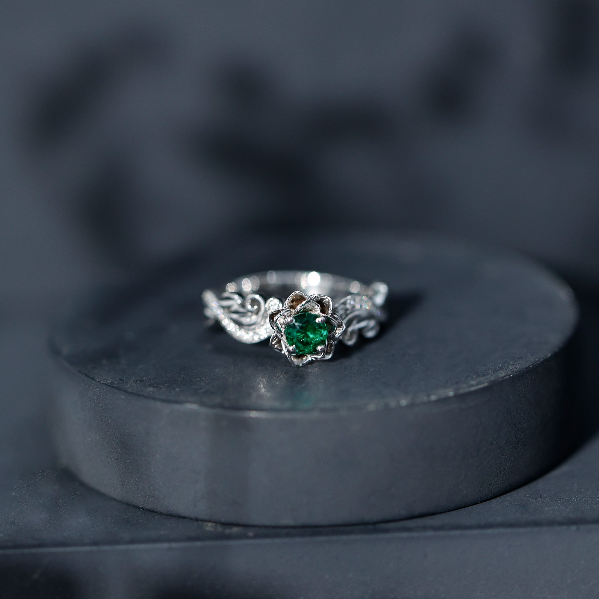 Lab Grown Emerald Diamond Flower Engagement Ring with Certificate AAAA - Rosec Jewels