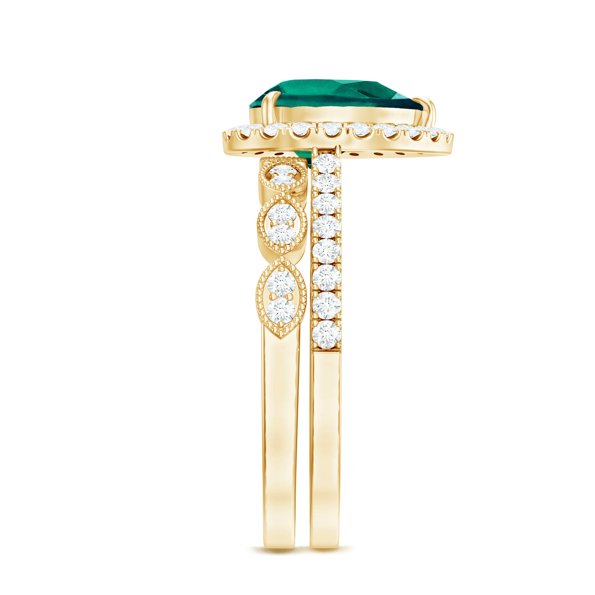 Designer Lab Grown Emerald Diamond Teardrop Engagement Ring with Wedding Band AAAA - Rosec Jewels