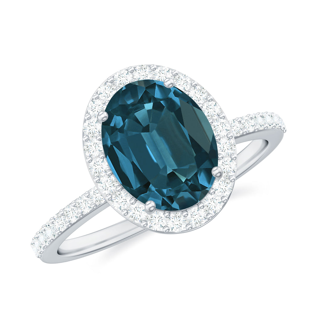 1.75 CT Classic Oval Cut London Blue Topaz Ring with Diamond Halo London Blue Topaz - ( AAA ) - Quality - Rosec Jewels