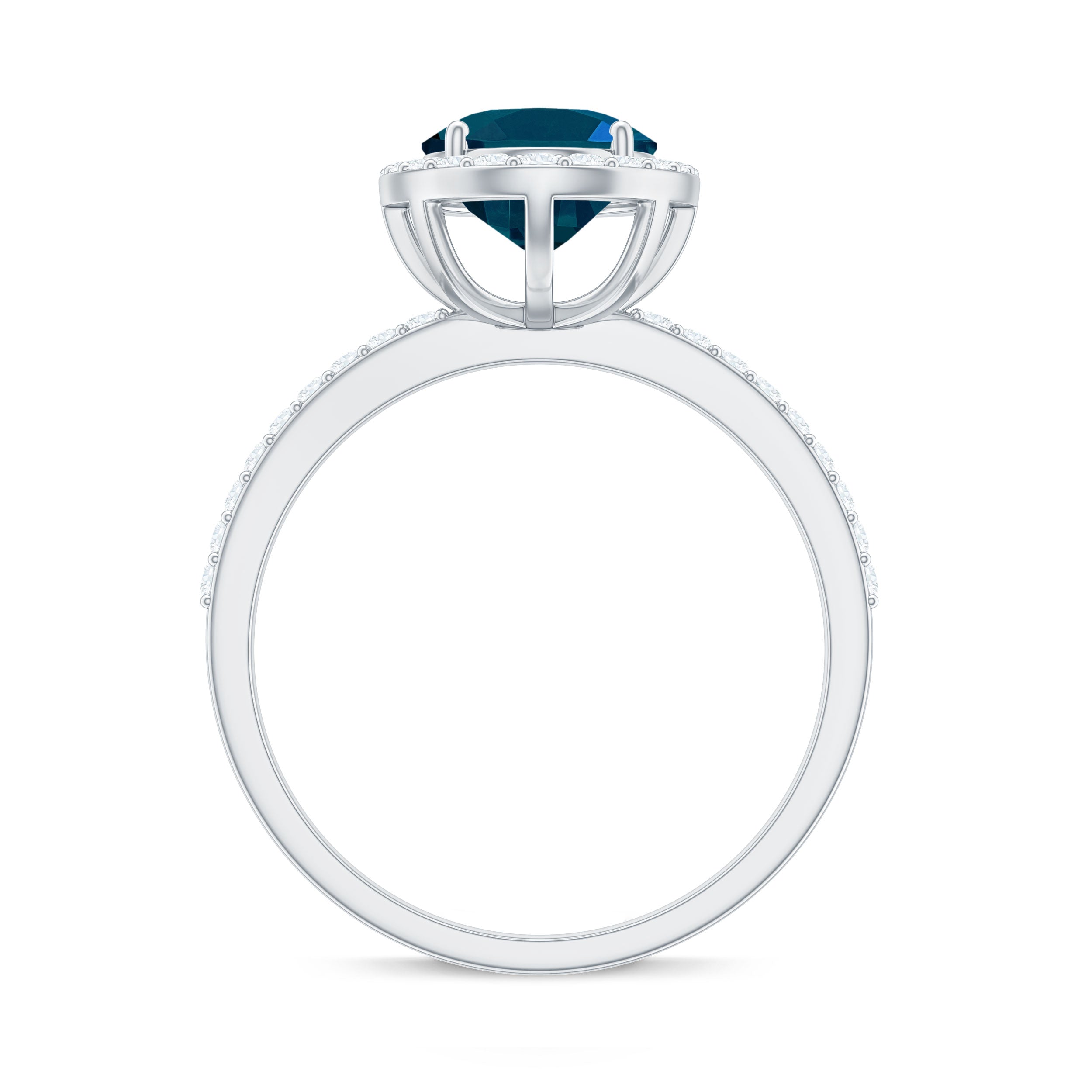 Classic London Blue Topaz Oval Engagement Ring with Diamond Halo AAA - Rosec Jewels