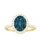 Classic London Blue Topaz Oval Engagement Ring with Diamond Halo AAA - Rosec Jewels