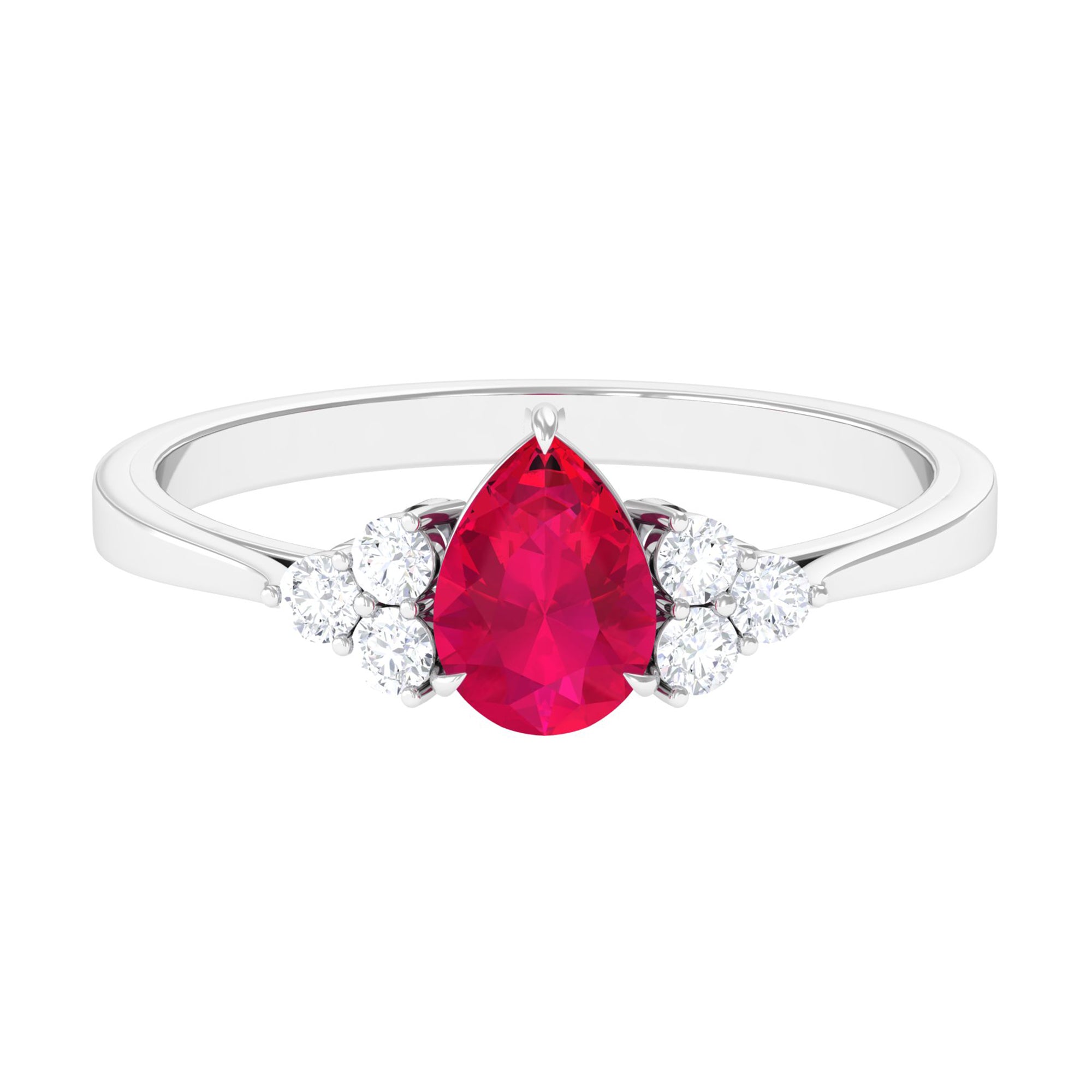 Rosec Jewels-Natural 0.8 Carat Ruby Teardrop Engagement Ring with Diamond Trio