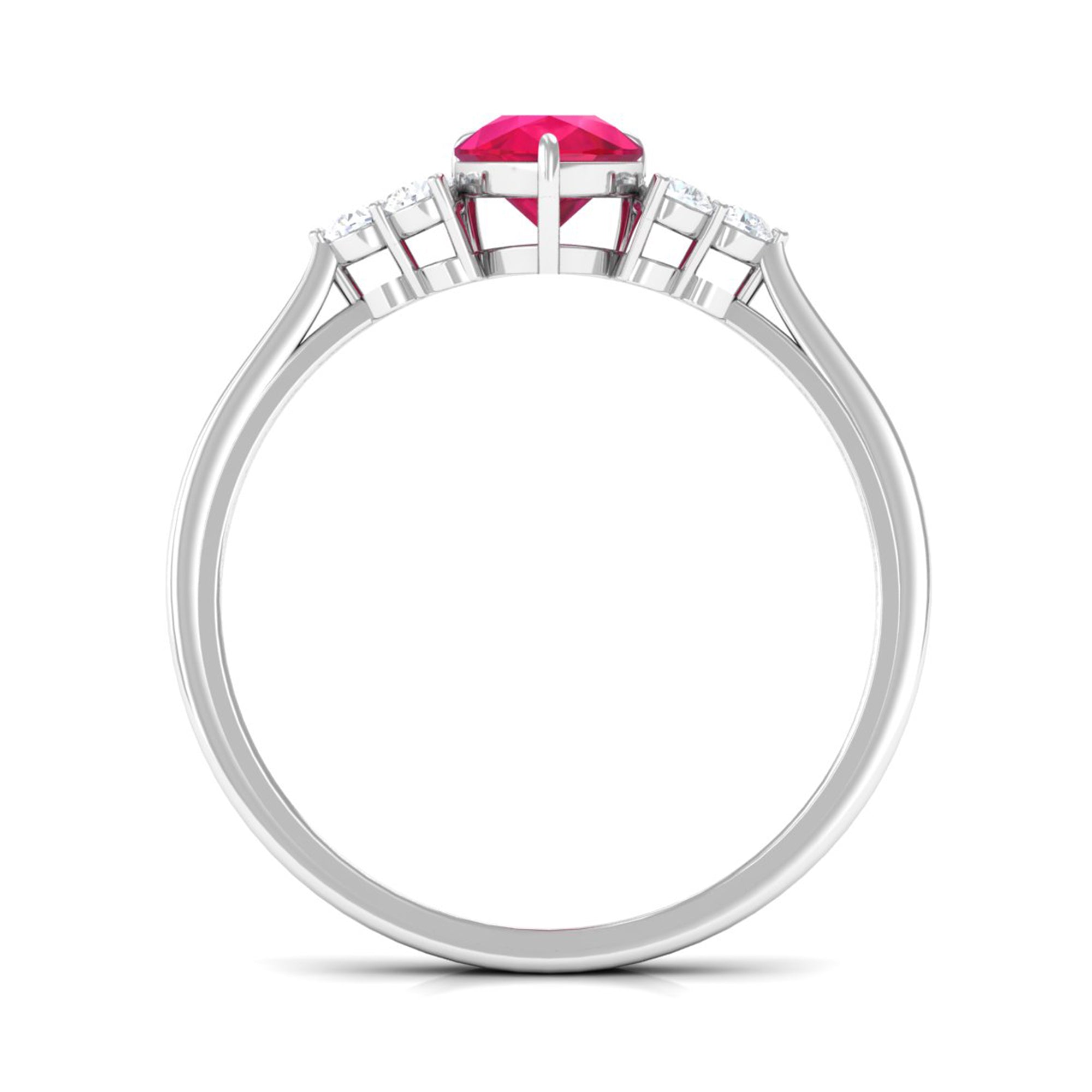 Rosec Jewels-Natural 0.8 Carat Ruby Teardrop Engagement Ring with Diamond Trio