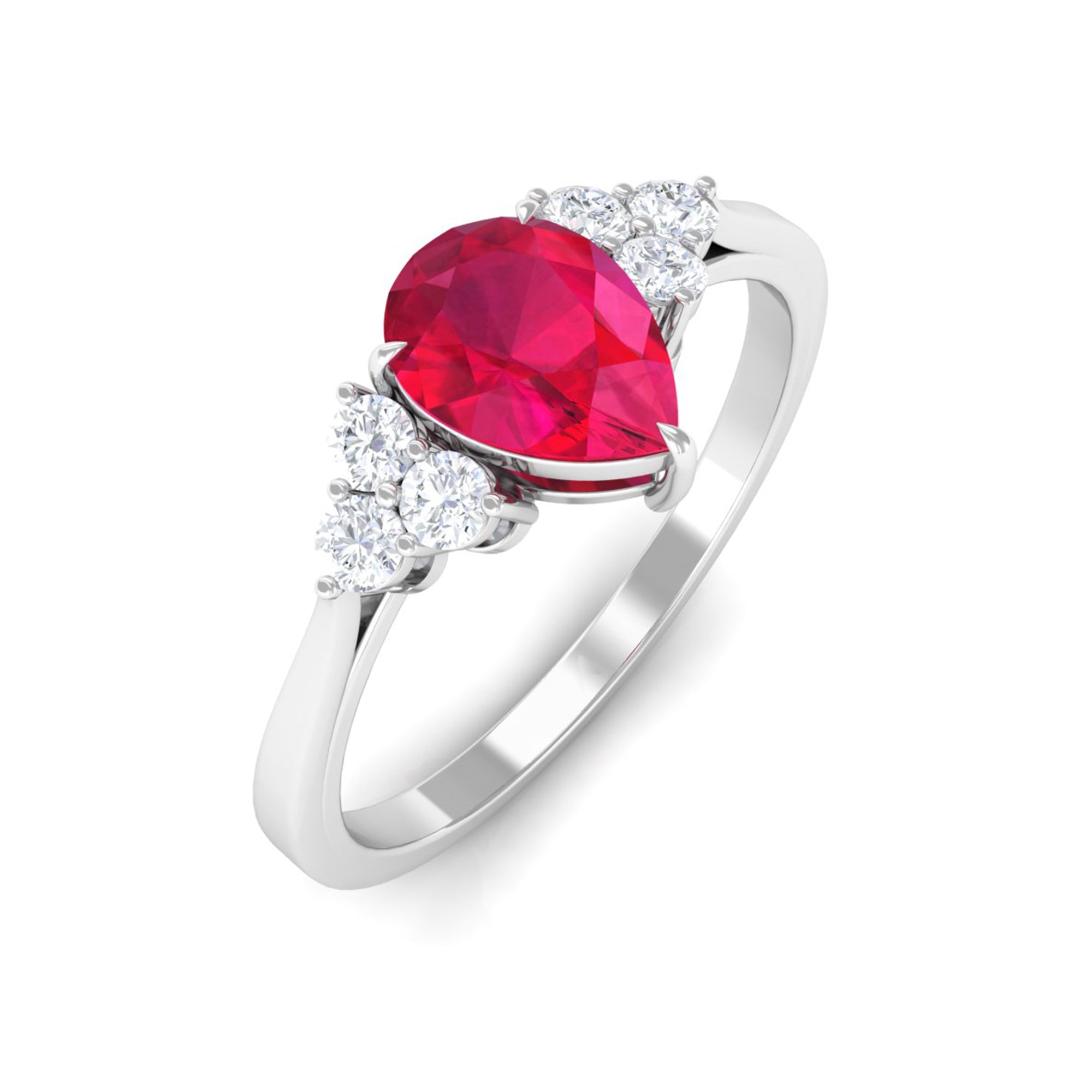 Rosec Jewels-Natural 0.8 Carat Ruby Teardrop Engagement Ring with Diamond Trio