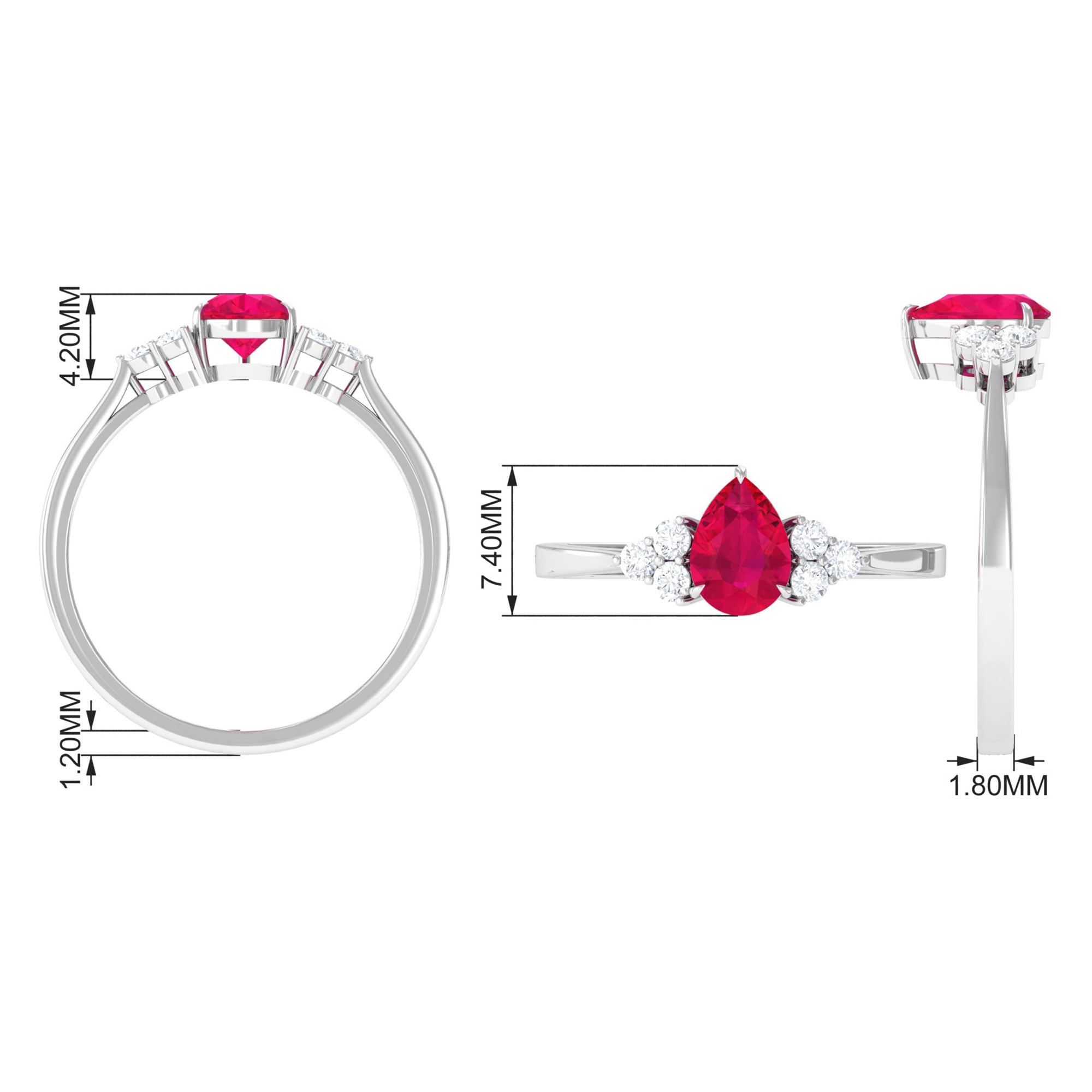 Rosec Jewels-Natural 0.8 Carat Ruby Teardrop Engagement Ring with Diamond Trio
