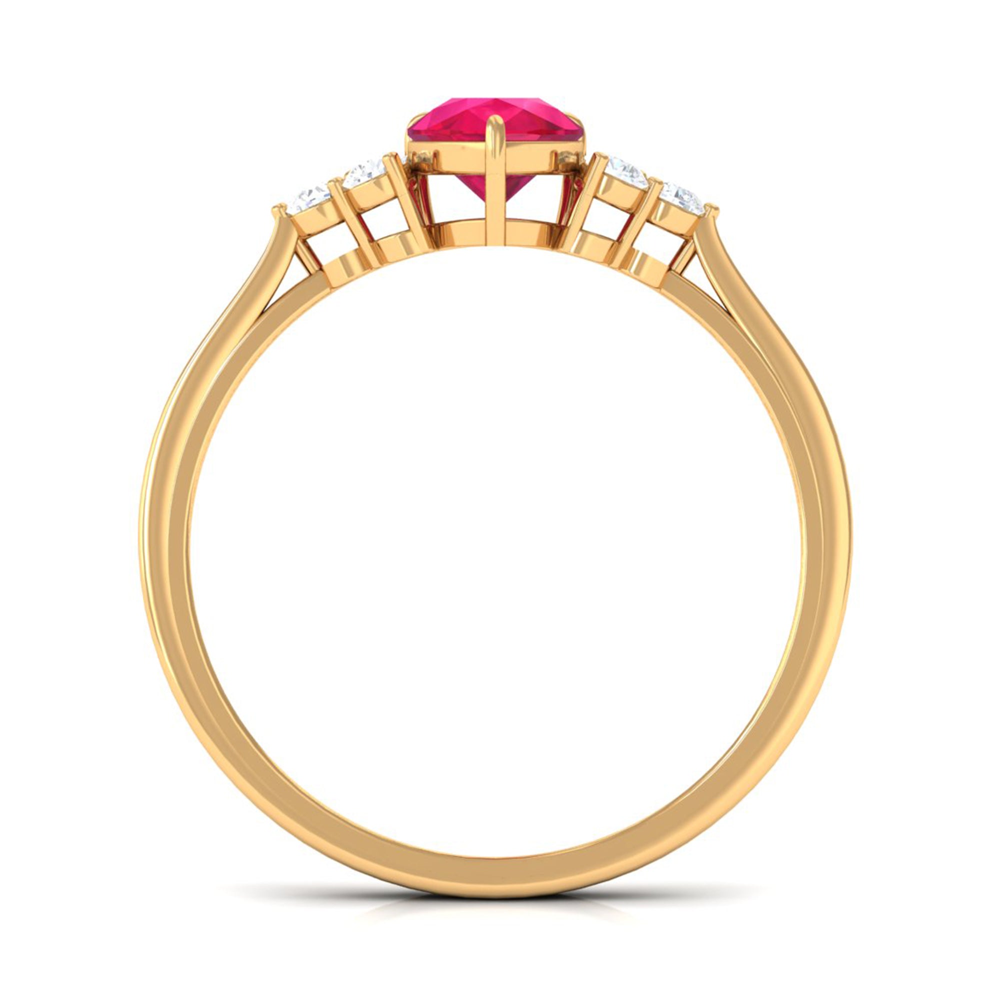 Rosec Jewels-Natural 0.8 Carat Ruby Teardrop Engagement Ring with Diamond Trio